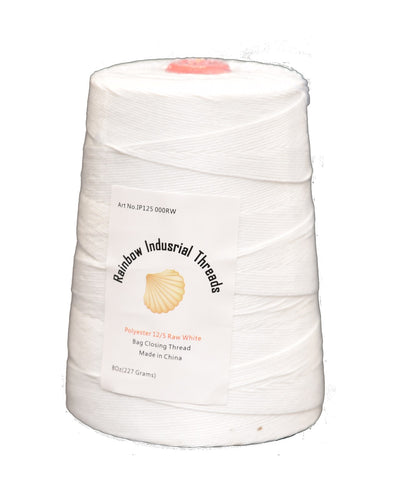 12/5s 8 oz  white polyester bag closing thread, 100 Cones per box